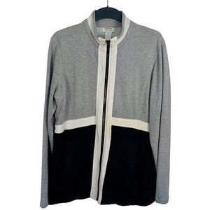 Neiman Marcus Exclusive Women XL Colorblock Zip Up Jacket Grey Black Cotton Knit